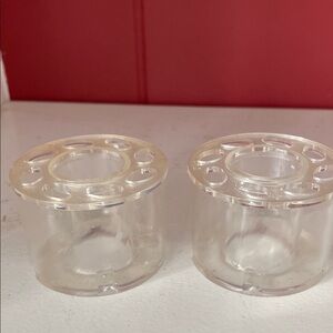 2 Clear Acrylic Cylinder flower arranging and candle Holders. Floral Genius.